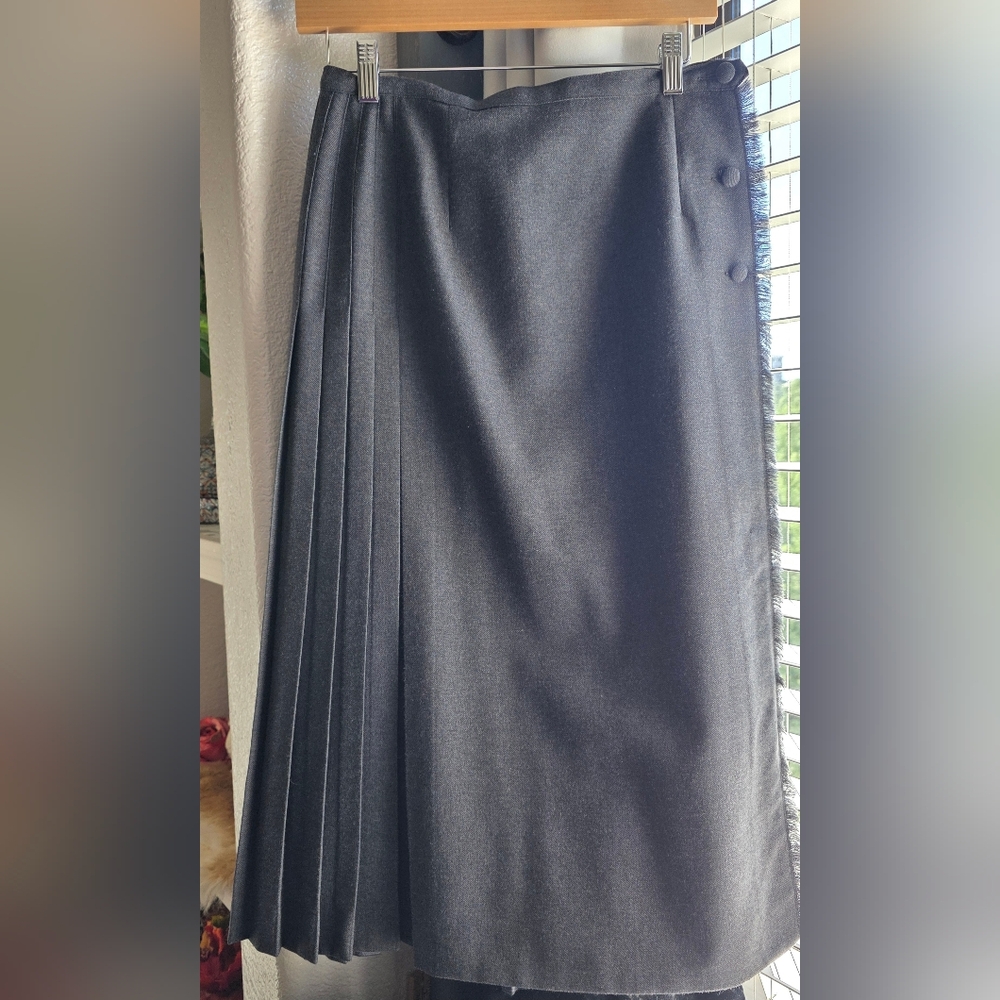Charcoal Wool Vintage Wrap Pleated A-Line Skirt Size 10